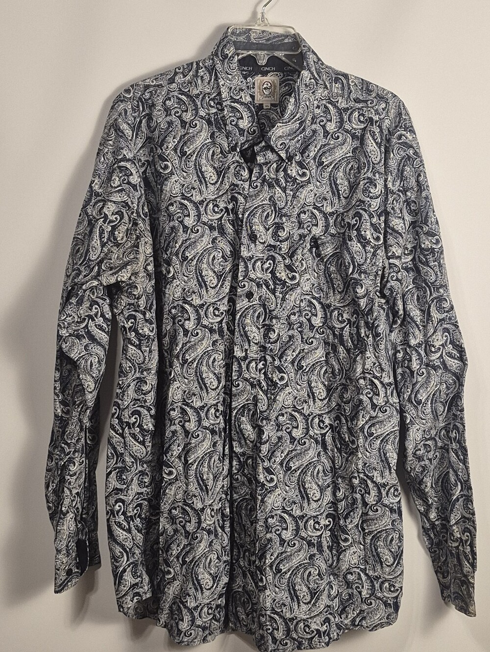 Cinch Men’s XL Blue White Paisley Western Button Front Shirt Long Sleeve